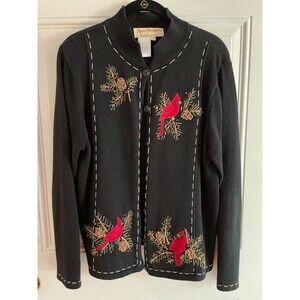 Holiday Christmas Cardinal Bird Cardigan Sweater Sz L Button Close